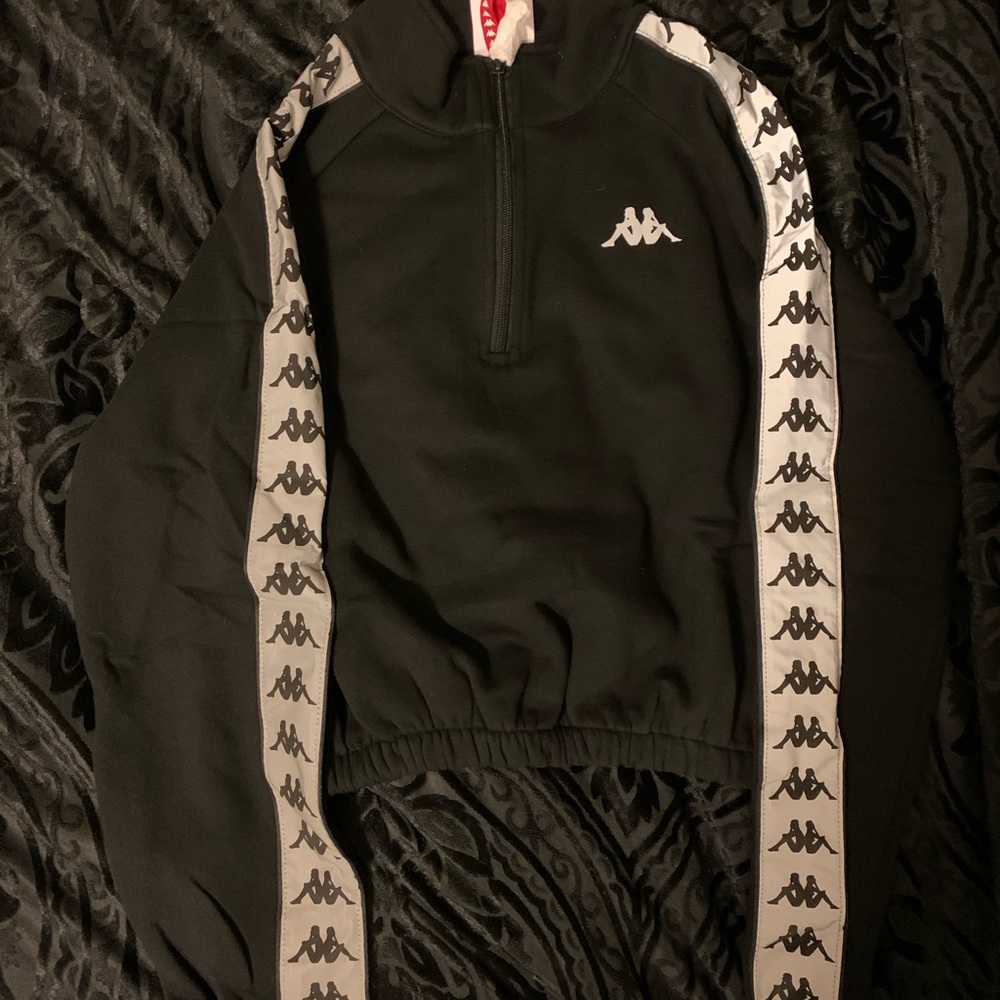 Reflective Black Kappa Cropped Pullover Jacket
